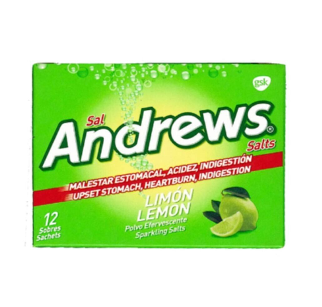 Andrews Salts Lemon- 12 Sachets for Upset Stomach, Heartburn & Acid Indigestion